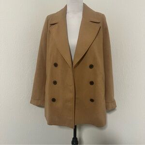 Old Navy Women’s Tan Small Peacoat Jacket Pockets 3 Buttons Trendy Wool Blend